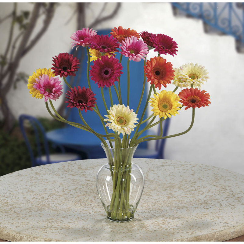 Primrue Silk Gerber Daisies Floral Arrangement in Vase & Reviews Wayfair